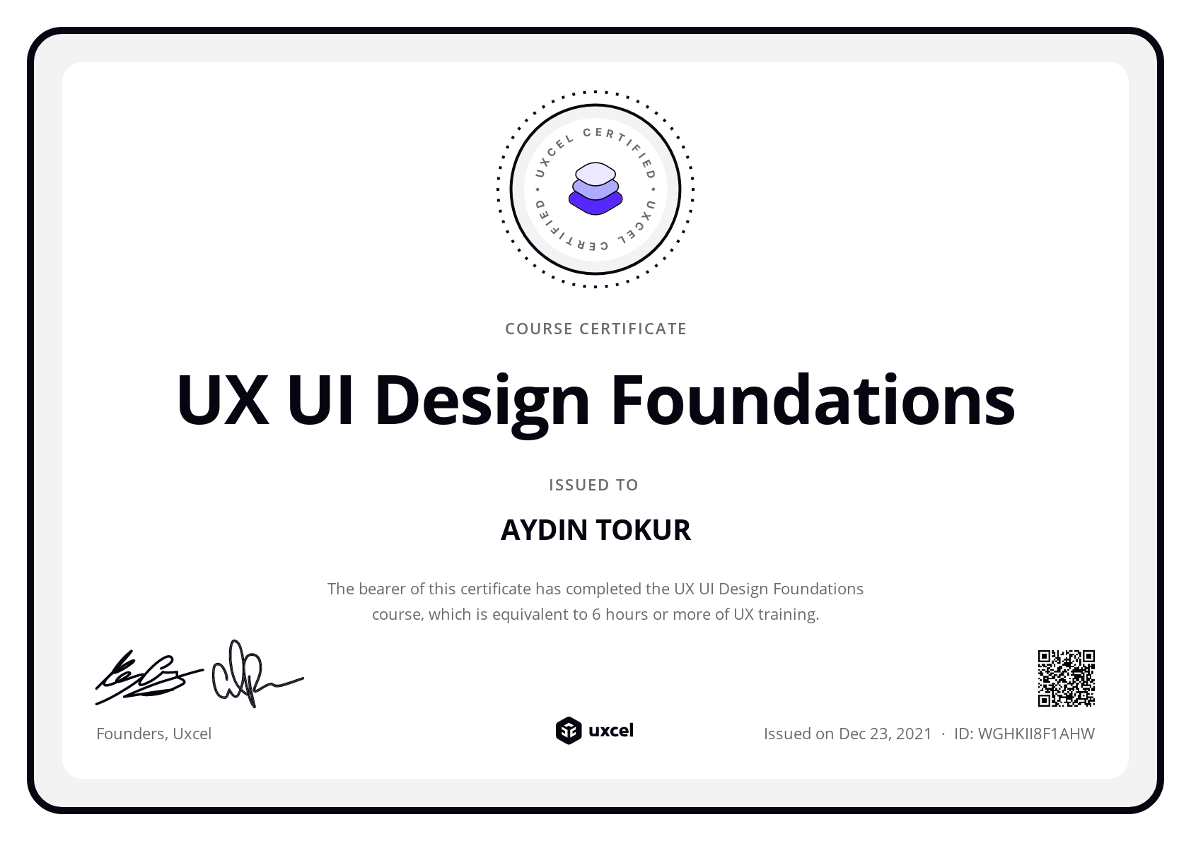 AYDIN TOKUR's certificate